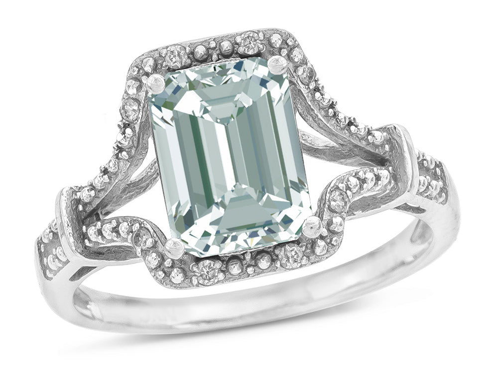 Star K Octagon Emerald Cut 8x6 Genuine Aquamarine Vintage Look Split Shank Ring