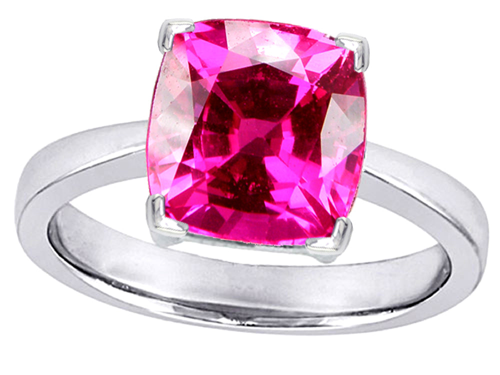 Star K Large 10mm Cushion-Cut Solitaire Ring with Created Pink Sapphire