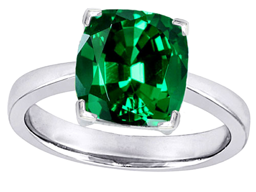 Star K Large 10mm Cushion-Cut Solitaire Ring with Simulated Emerald