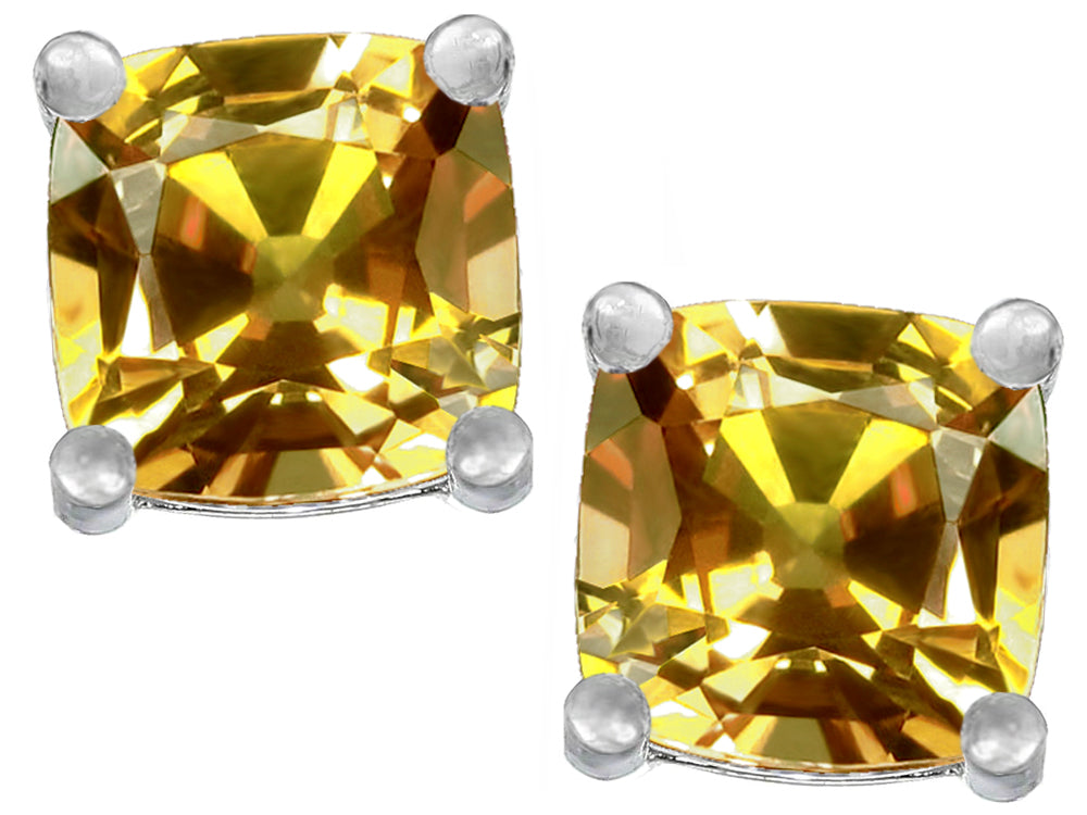 Star K Cushion-Cut 7mm Simulated Imperial Yellow Topaz Earrings Studs