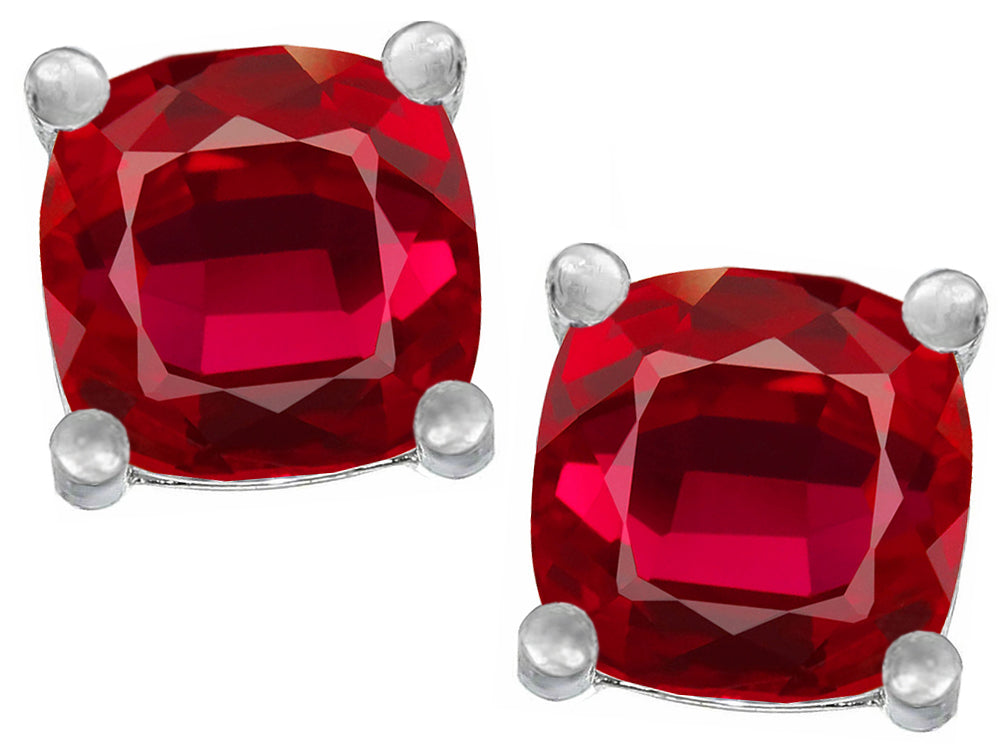 Star K Cushion-Cut 7mm Created Ruby Earrings Studs
