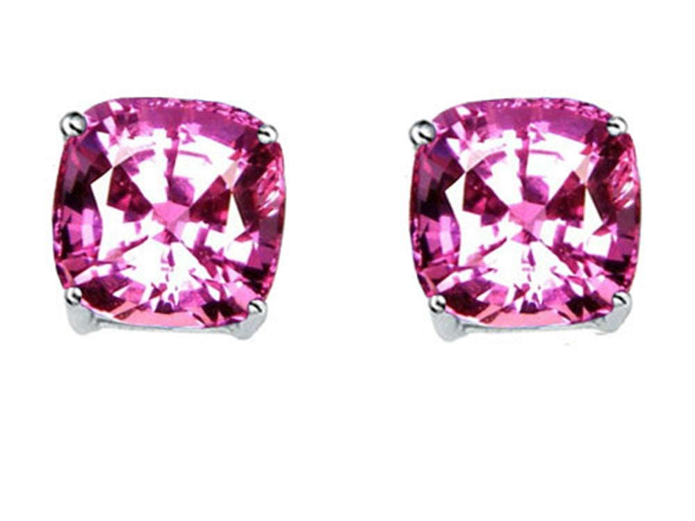 Star K Cushion-Cut 7mm Created Pink Sapphire Earrings Studs