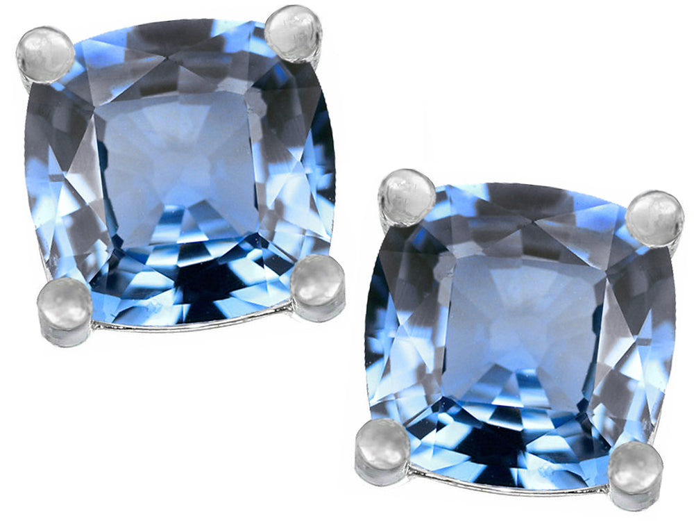Star K Cushion-Cut 7mm Simulated Aquamarine Earrings Studs