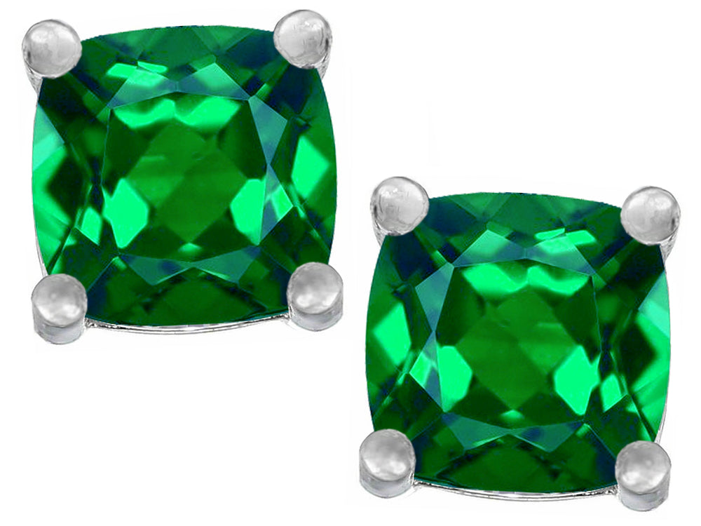 Star K Cushion-Cut 7mm Simulated Emerald Earrings Studs