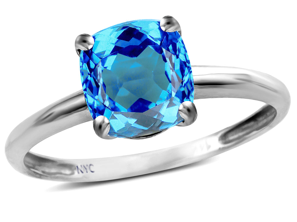 Original Star K Genuine Blue Topaz 7mm Cushion-Cut Solitaire Engagement Ring