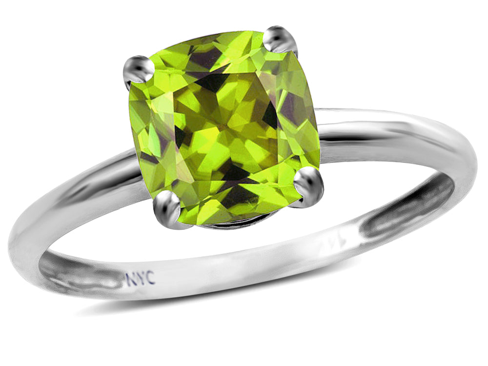 Original Star K Genuine Peridot 7mm Cushion-Cut Solitaire Engagement Ring