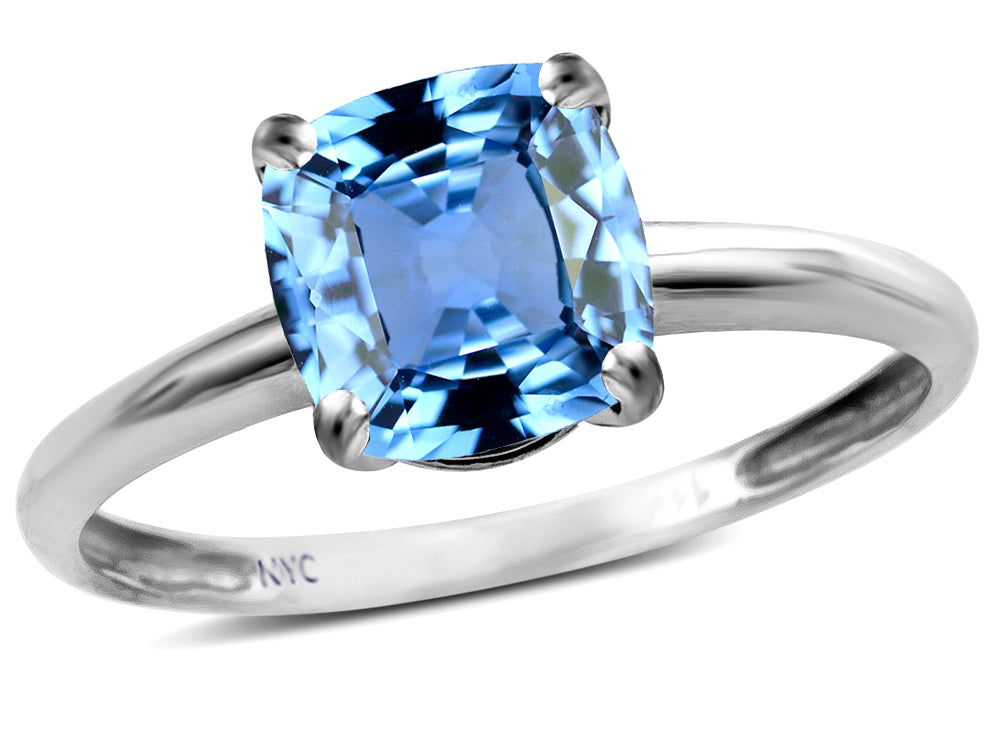 Original Star K Simulated Aquamarine 7mm Cushion-Cut Solitaire Engagement Ring