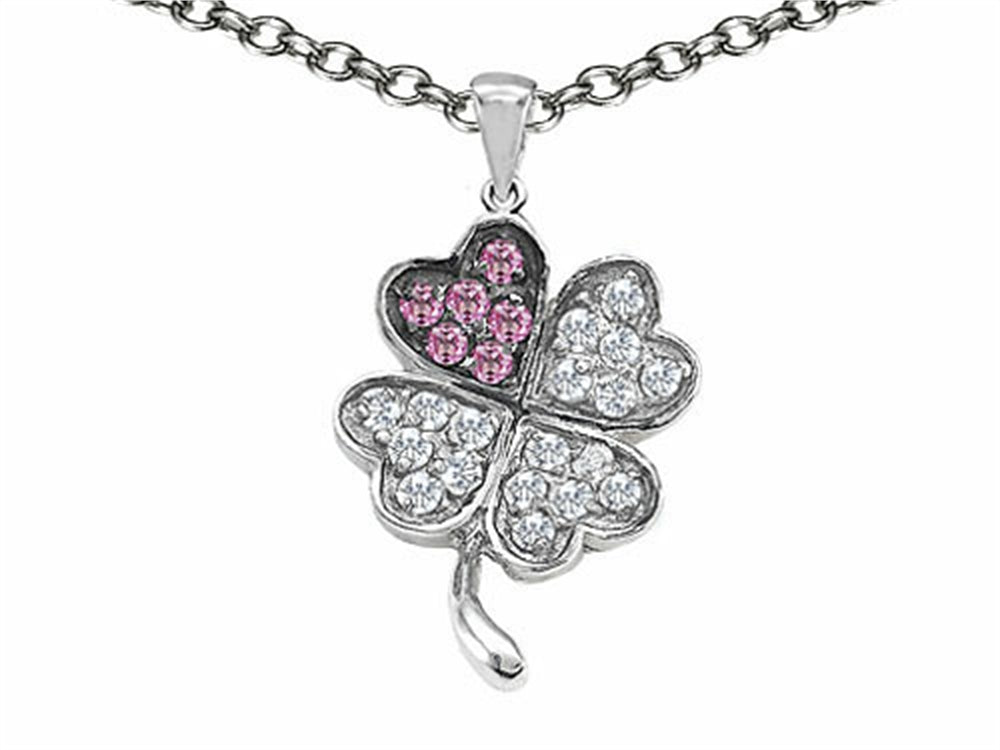 Star K Lucky Clover Pendant Necklace With Created Pink Sapphire