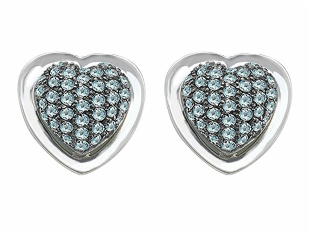 Star K Heart Shape Love Earrings with Simulated Aquamarine