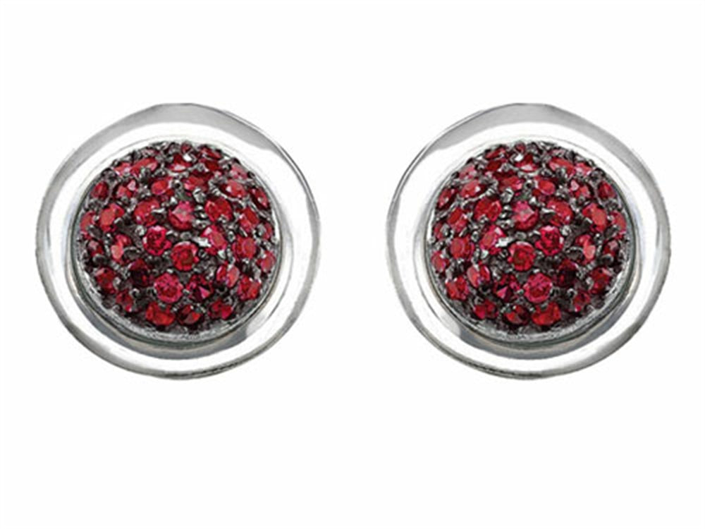 Star K Round Puffed Earrings with Created Ruby