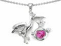 Star K Baby Stork Mother Pendant Necklace with Heart Shape Created Pink Sapphire