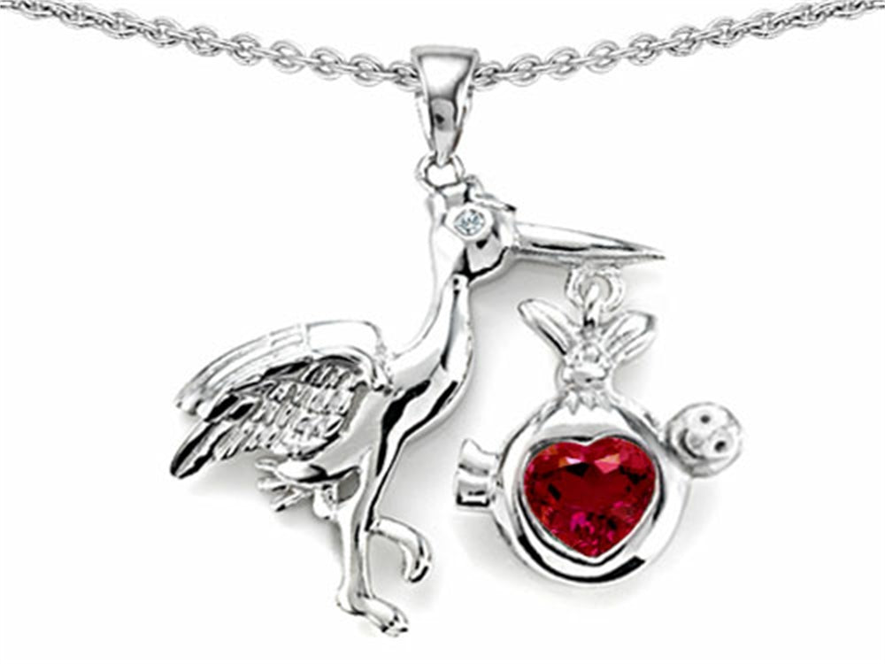 Star K Baby Stork Mother Pendant Necklace with Heart Shape Created Ruby