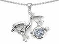 Star K Baby Stork Mother Pendant Necklace with 8mm Heart Shape Genuine White Topaz
