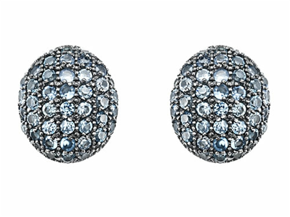 Star K Oval Puffed Earrings with Simulated Aquamarine
