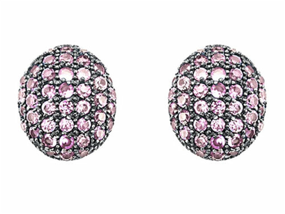 Star K Oval Puffed Earrings with Created Pink Sapphire