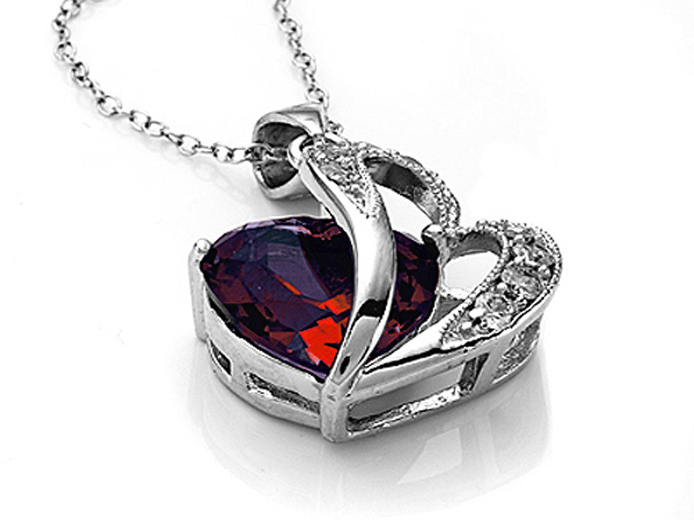 Star K Heart Shape 12mm Simulated Garnet Pendant Necklace