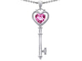 Tommaso Design Key to my Heart Love Key Pendant Necklace with Created Heart Shape Pink Sapphire