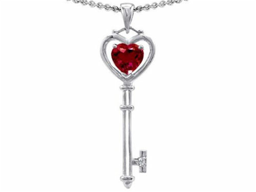 Tommaso Design Key to my Heart Love Key Pendant Necklace with Created Heart Shape Ruby