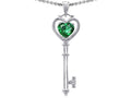 Tommaso Design Key to my Heart Love Key Pendant Necklace with Simulated Heart Shape Emerald