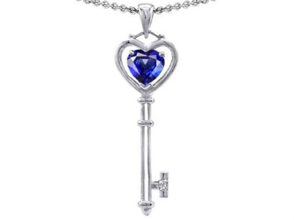 Tommaso Design Key to my Heart Love Key Pendant Necklace with Heart Shape Created Blue Sapphire