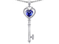 Tommaso Design Key to my Heart Love Key Pendant Necklace with Heart Shape Created Blue Sapphire