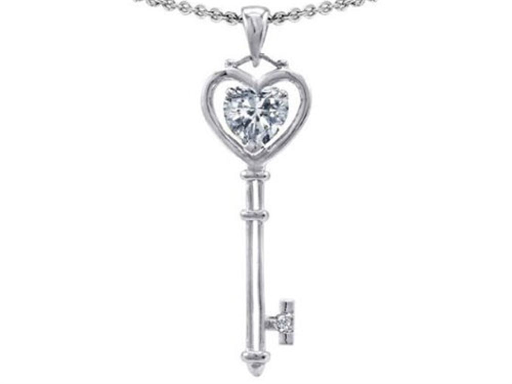 Tommaso Design Key to my Heart Love Key Pendant Necklace with Heart Shape White Topaz and Genuine Diamonds
