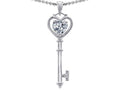Tommaso Design Key to my Heart Love Key Pendant Necklace with Heart Shape White Topaz and Genuine Diamonds