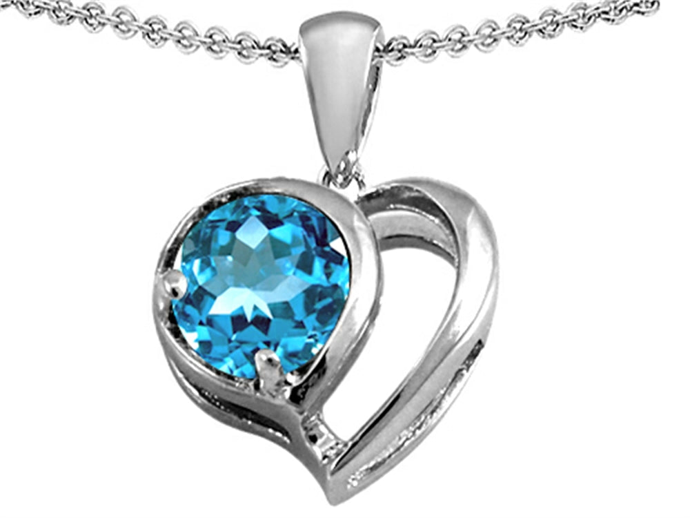 Star K Heart Shape Pendant Necklace With Round 7mm Simulated Aquamarine