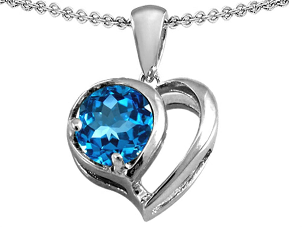 Star K Heart Shape Pendant Necklace With Round 7mm Simulated Blue Topaz