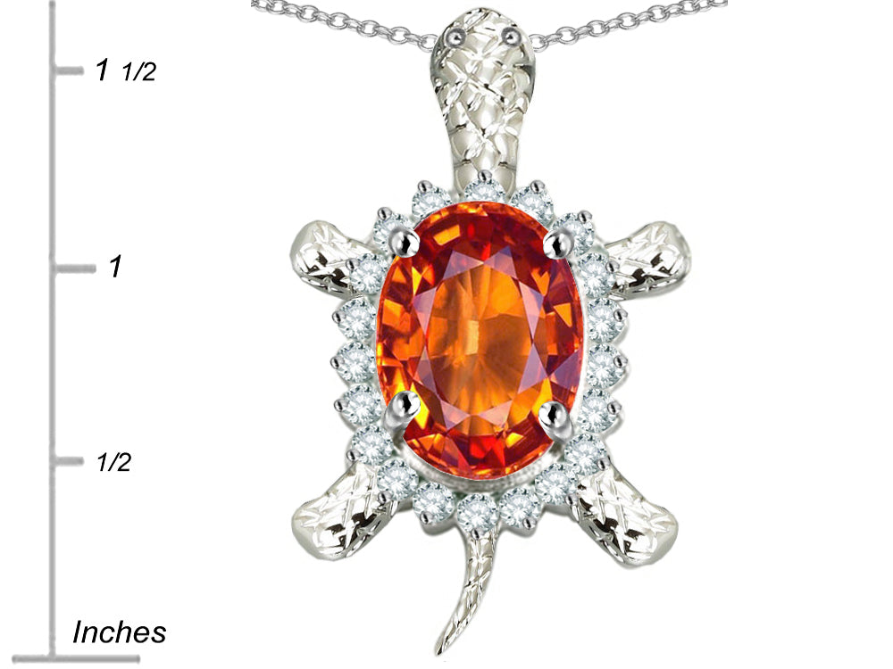 Star K Good Luck Turtle Pendant Necklace With Oval 12x10mm Simulated Mexican Fire Opal