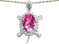 Star K Good Luck Turtle Pendant Necklace With Oval 12x10mm Created Pink Sapphire