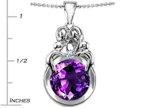 Star K Large Loving Mother And Family Pendant Necklace With Round 10mm Simulated Amethyst