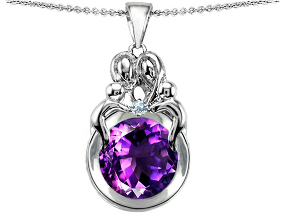Star K Large Loving Mother And Family Pendant Necklace With Round 10mm Simulated Amethyst
