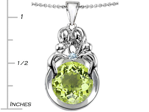 Star K Large Loving Mother And Family Pendant Necklace With Round 10mm Simulated Peridot and Cubic Zirconia