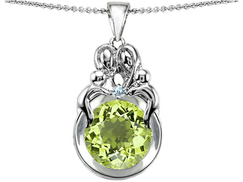 Star K Large Loving Mother And Family Pendant Necklace With Round 10mm Simulated Peridot and Cubic Zirconia