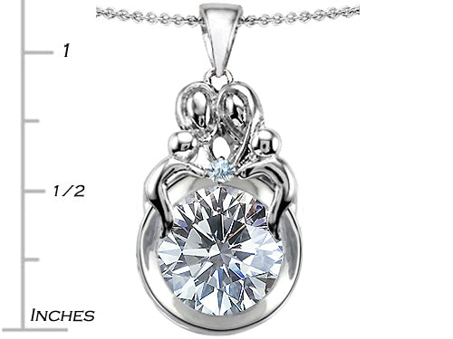 Star K Large Loving Mother And Family Pendant Necklace With Round 10mm Genuine White Topaz