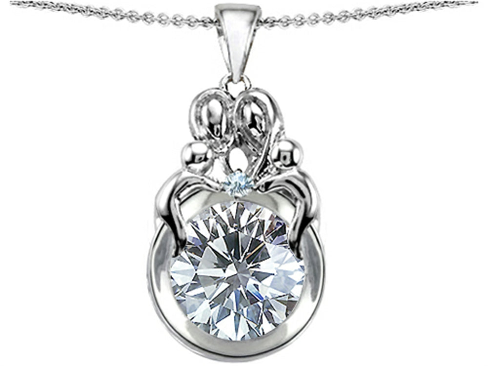 Star K Large Loving Mother And Family Pendant Necklace With Round 10mm Genuine White Topaz