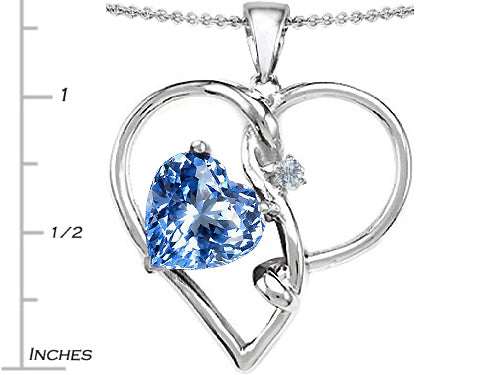 Star K Large 10mm Heart Shaped Simulated Aquamarine Knotted Heart Pendant Necklace