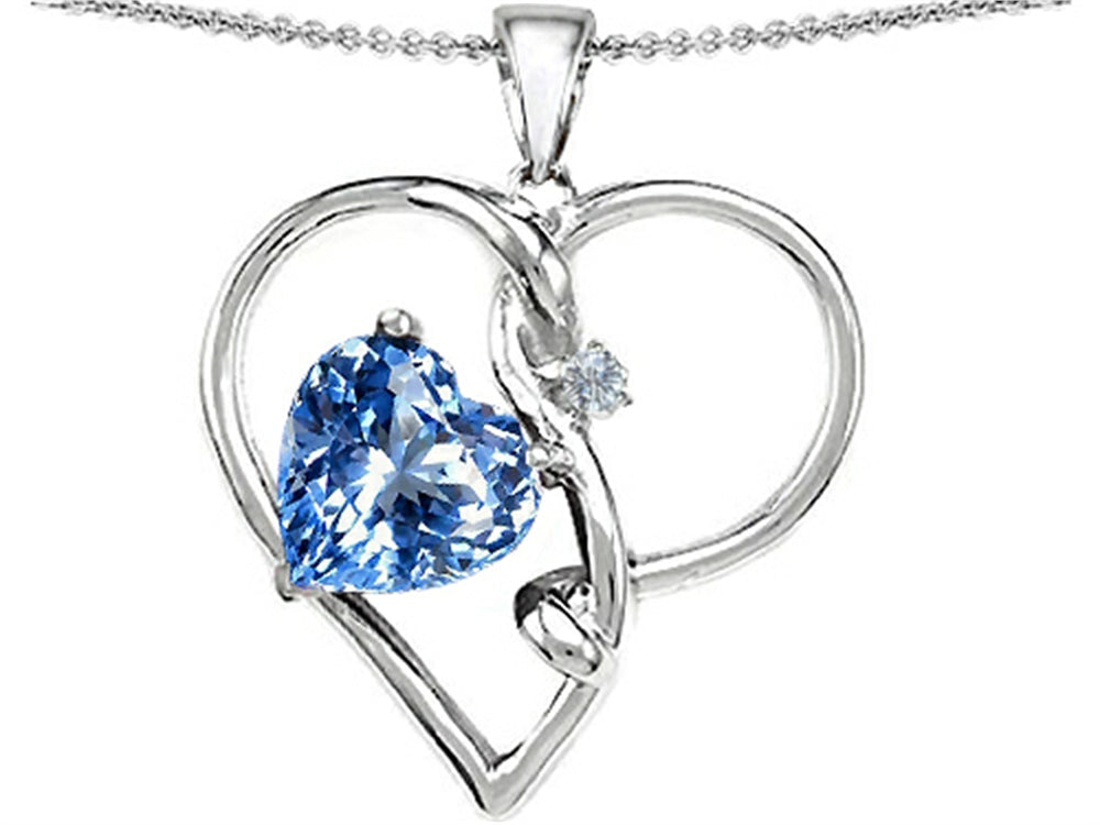 Star K Large 10mm Heart Shaped Simulated Aquamarine Knotted Heart Pendant Necklace