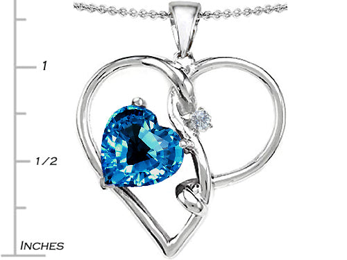 Star K Large 10mm Heart Shaped Simulated Blue Topaz Knotted Heart Pendant Necklace