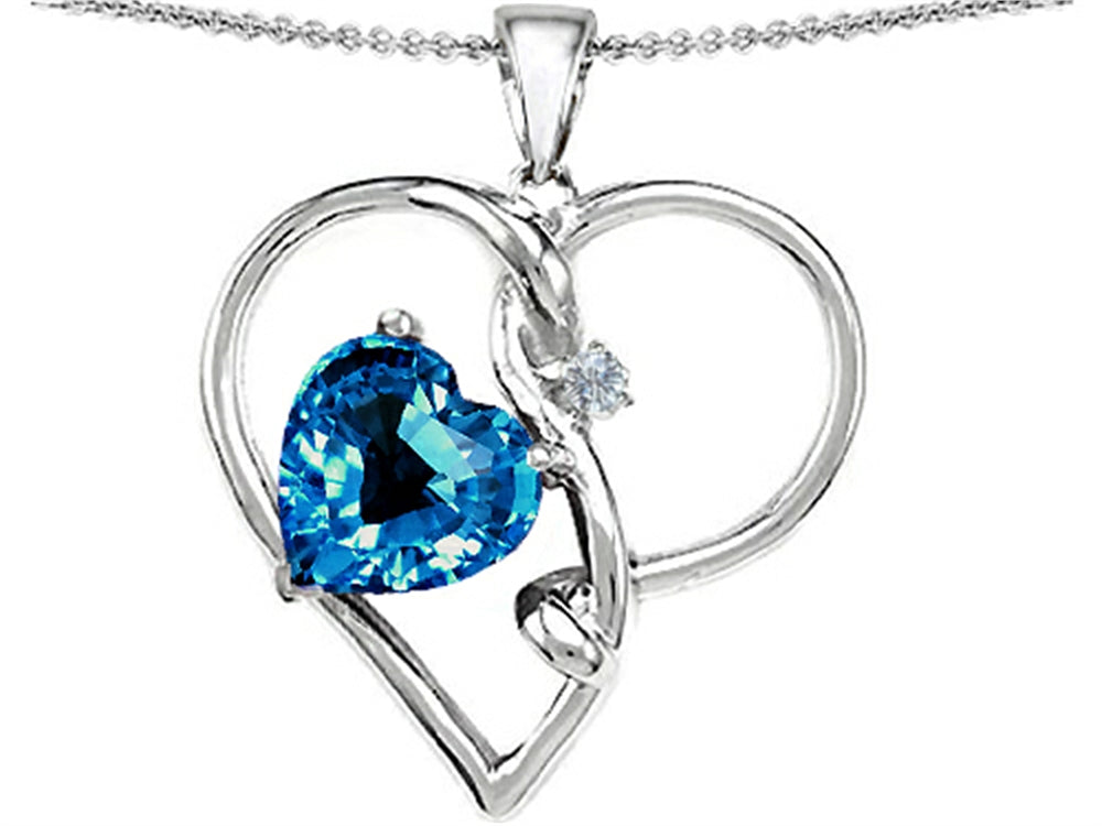 Star K Large 10mm Heart Shaped Simulated Blue Topaz Knotted Heart Pendant Necklace