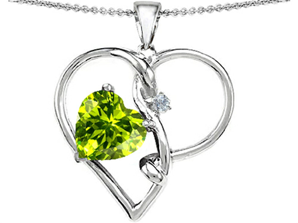 Star K Large 10mm Heart Shaped Simulated Peridot Knotted Heart Pendant Necklace