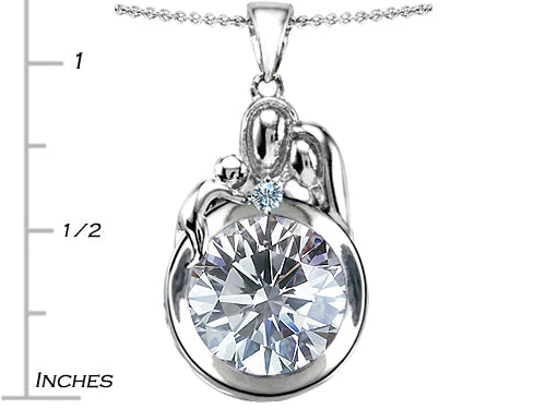 Star K Loving Mother And Father With Child Family Pendant Necklace With 10mm Round Genuine White Topaz