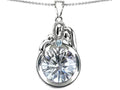 Star K Loving Mother And Father With Child Family Pendant Necklace With 10mm Round Genuine White Topaz