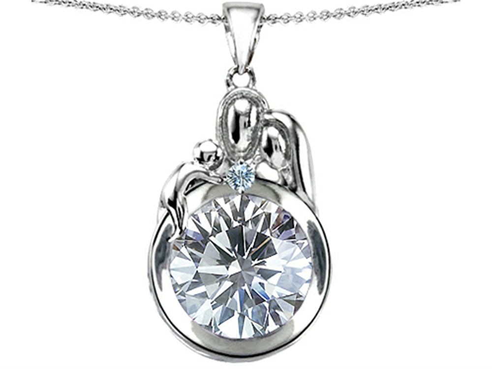 Star K Loving Mother And Father With Child Family Pendant Necklace With 10mm Round Genuine White Topaz