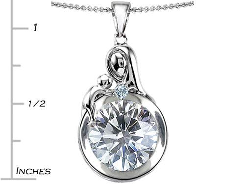 Star K Loving Mother With Child Family Pendant Necklace With Round 10mm Genuine White Topaz