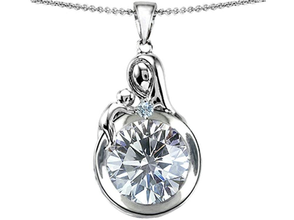 Star K Loving Mother With Child Family Pendant Necklace With Round 10mm Genuine White Topaz