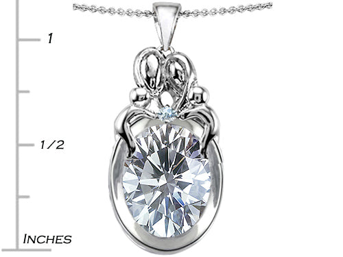 Star K Loving Mother And Family Pendant Necklace With Oval 11x9mm Genuine White Topaz