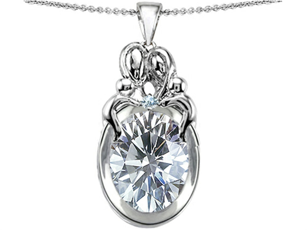 Star K Loving Mother And Family Pendant Necklace With Oval 11x9mm Genuine White Topaz