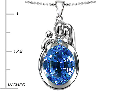 Star K Loving Mother And Father Pendant Necklace With Oval 11x9mm Simulated Aquamarine